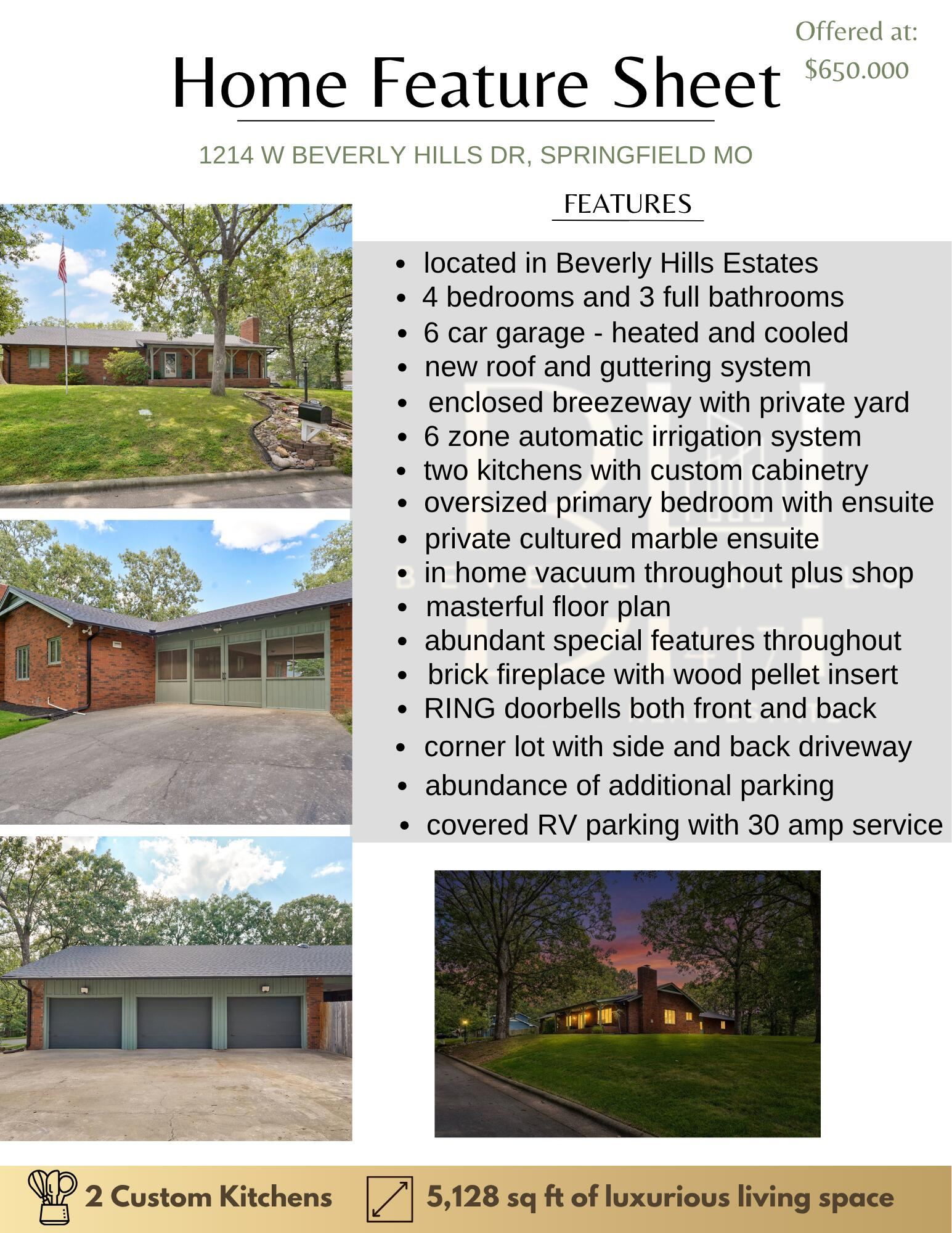 Home Feature Sheet for Listing at 1214 W Beverly Hills Drive, Springfield, MO 65803