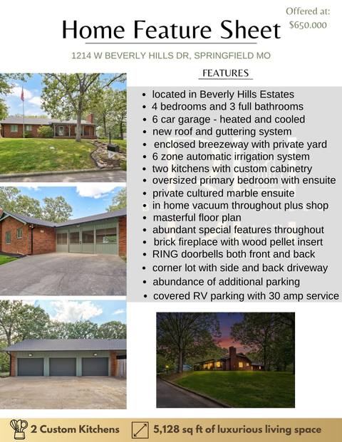 Home Feature Sheet for Listing at 1214 W Beverly Hills Drive, Springfield, MO 65803